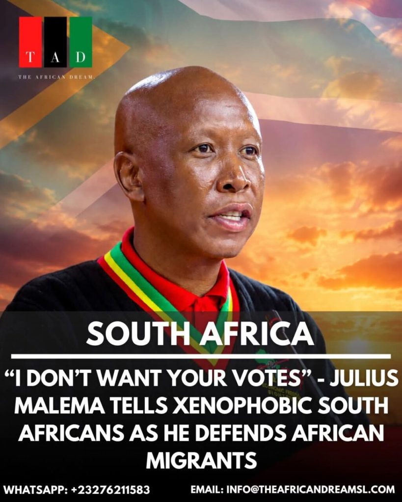 Sudáfrica: Malema dice a los xenófobos «no quiero tus votos» mientras defiende a los migrantes en el&nbsp;país